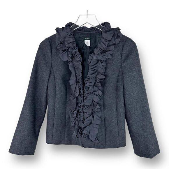 J. Crew Gray Wool-Pleated Silk Chimera Blazer Lady Jacket sz 0 - Picture 2 of 10